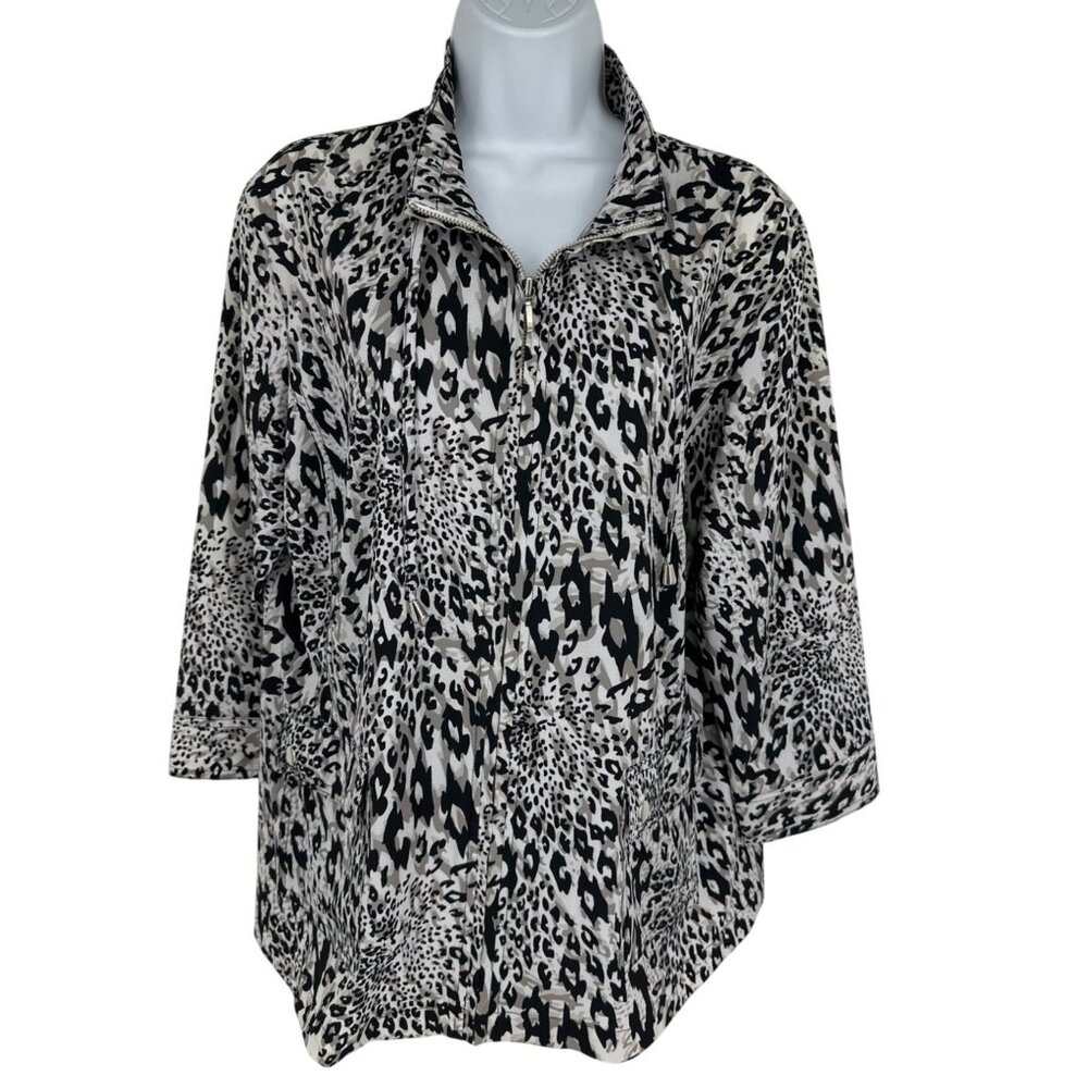 Chicos Additions Leopard Print Zip Lightweight Half Sleeve Jacket Size 2 US L